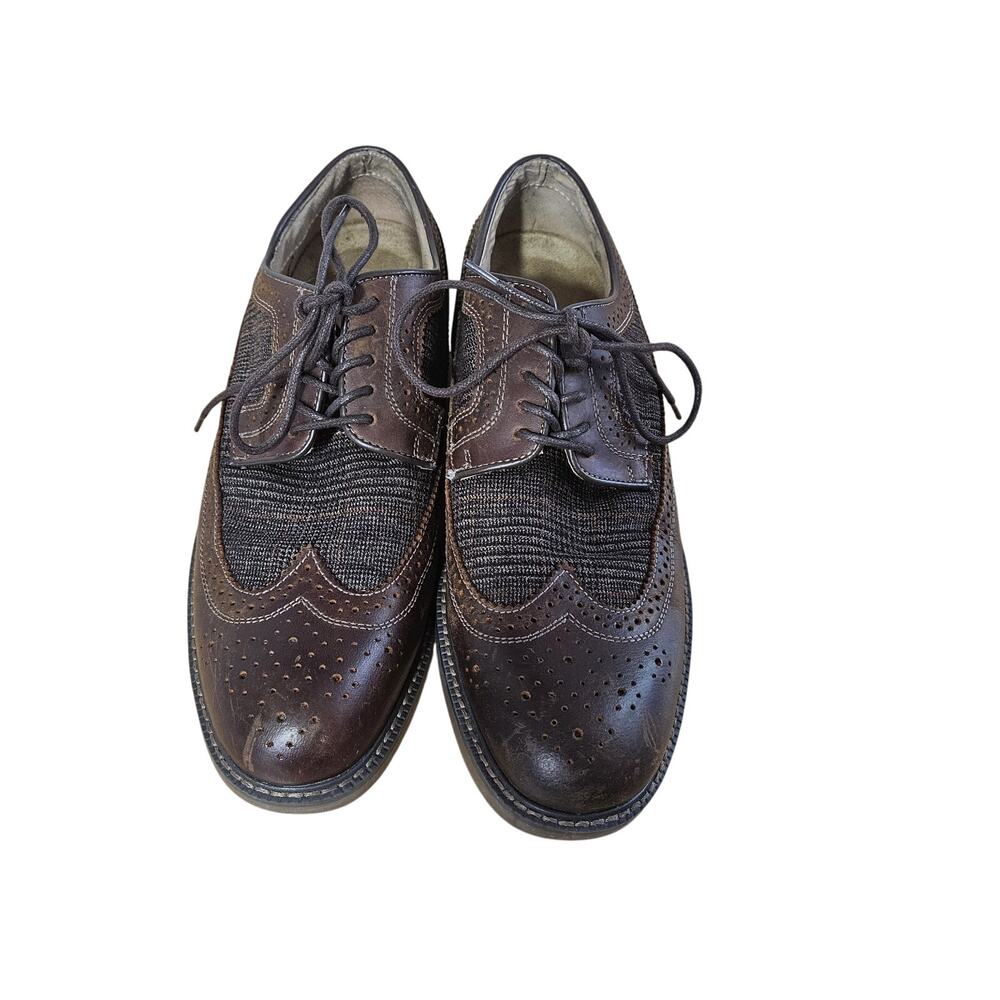 G.H. Bass Pasadena Brown Leather & Plaid Fabric Wingtip Oxford